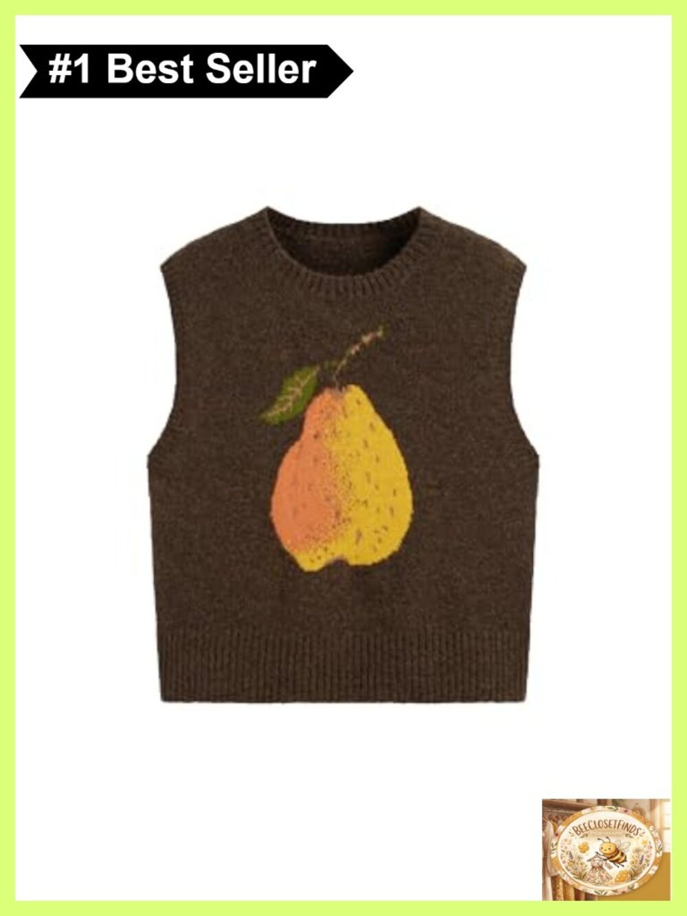 Wool Blend Knit Sweater Vest Sleeveless Pear Graphic Tank Top